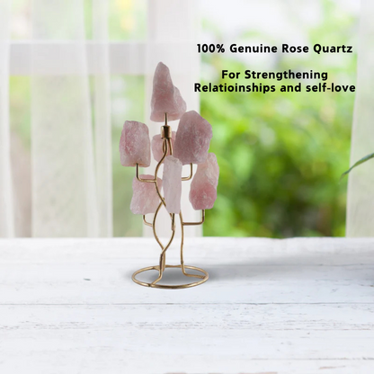 Rose Quartz Raw Stone Tree with Stand